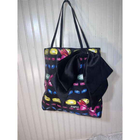 Brighton Handbags - Brighton Large Tote Shoulder Bag Jewels And Bows Pattern Black Ribbon Satin Bow